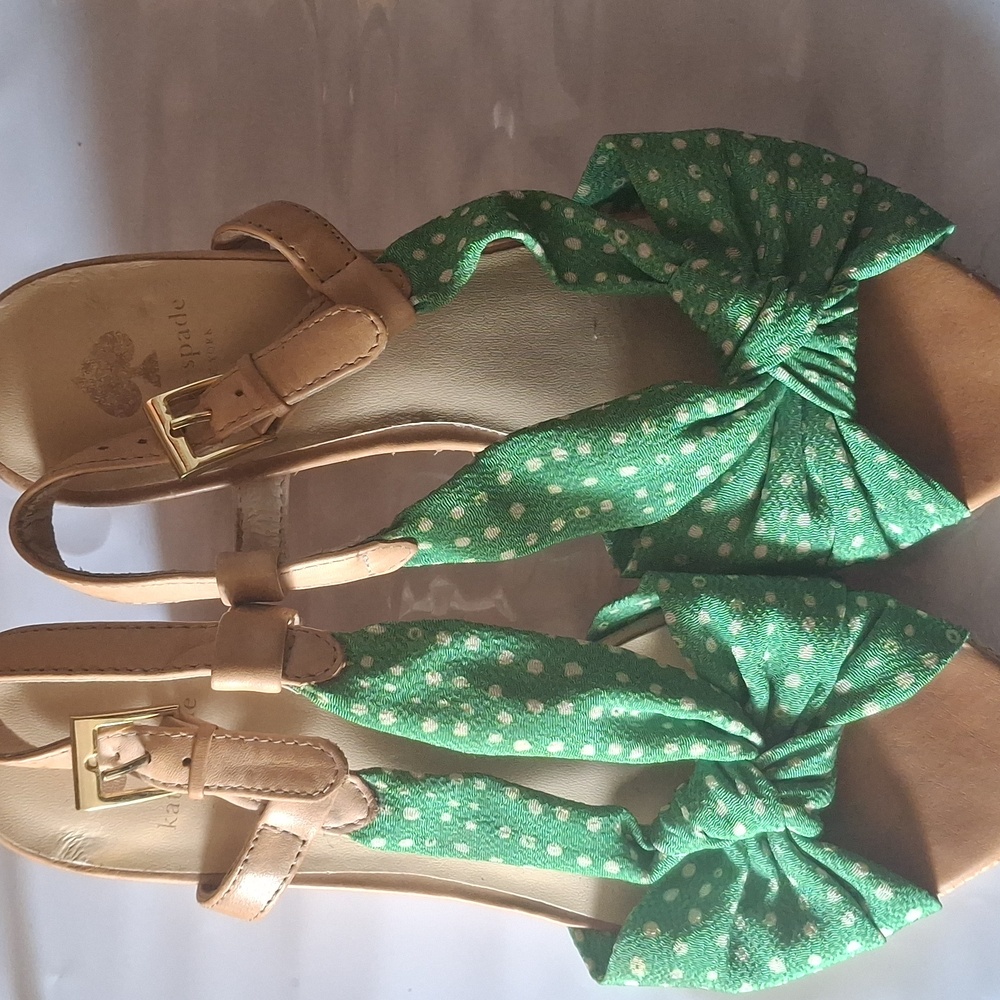 Kate Spade Green and Tan Polka Dot Sandals